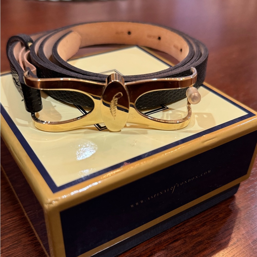 NIB Aspinal of London Elegant Black and Gold Belt